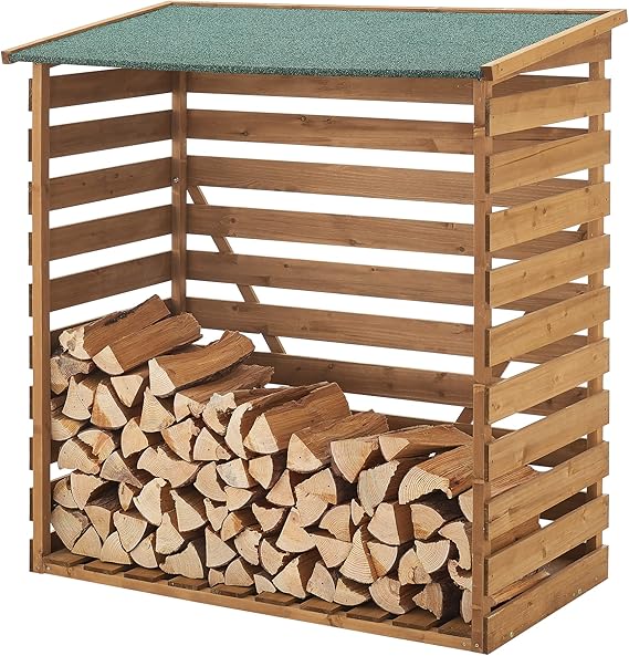 EN.CASA Überdachter Brennholz-Unterstand aus Kiefernholz mit Bitumendach, 123 x 116 x 64 cm