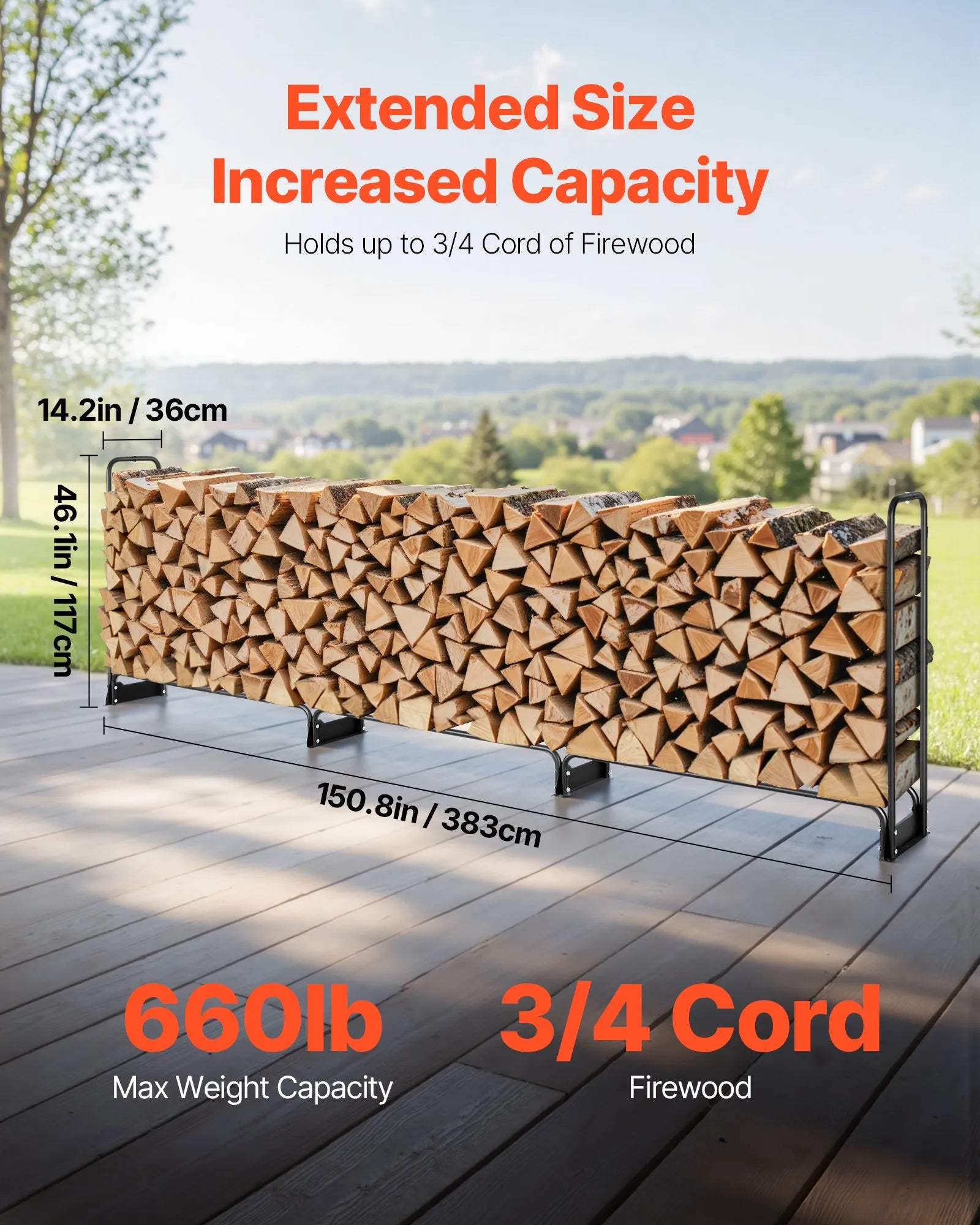 VEVOR Outdoor-Holzlager 386 x 36 x 117 cm – Brennholz-Unterstand mit wasserdichter 600D-Oxford-Abdeckung