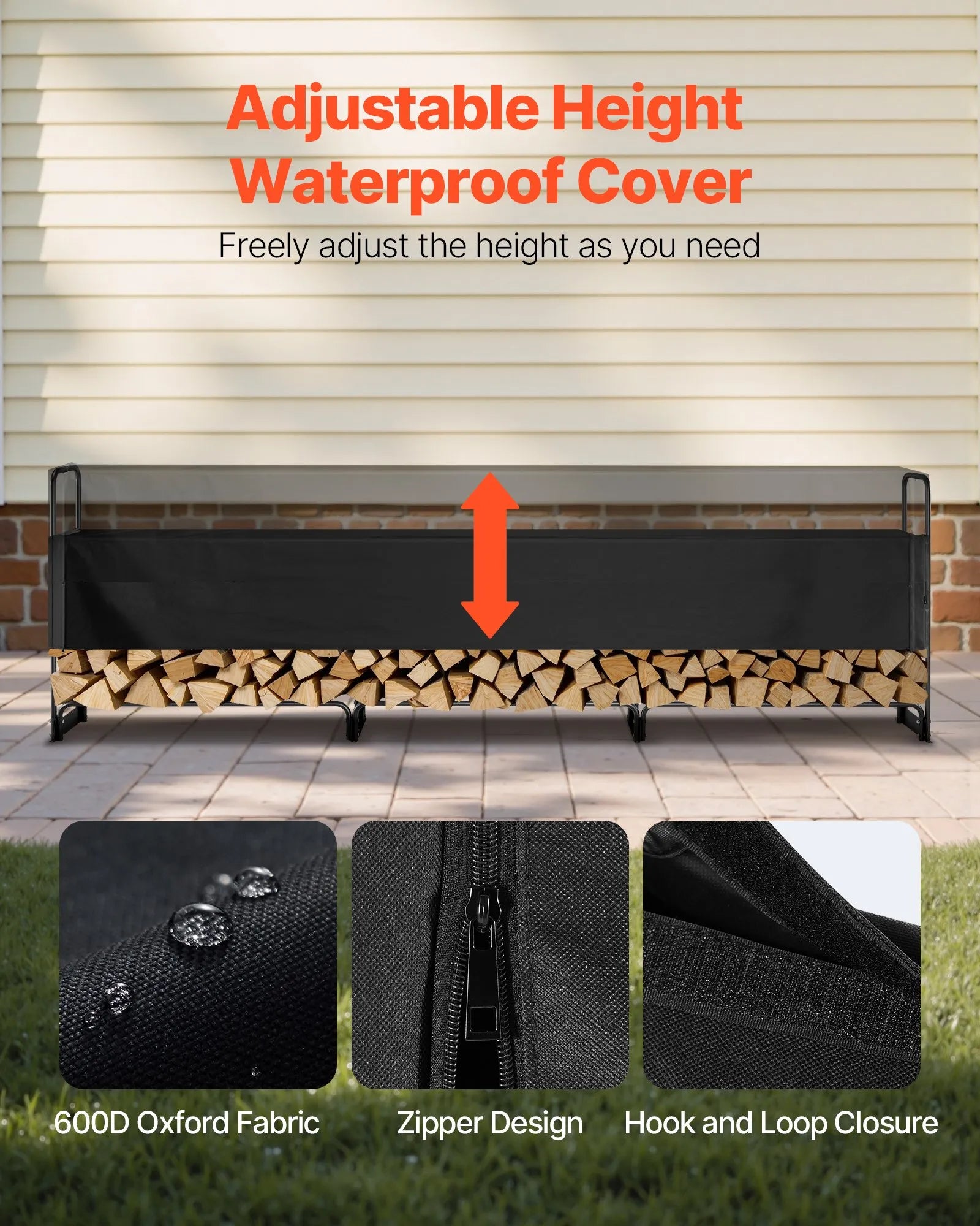 VEVOR Outdoor-Holzlager 386 x 36 x 117 cm – Brennholz-Unterstand mit wasserdichter 600D-Oxford-Abdeckung